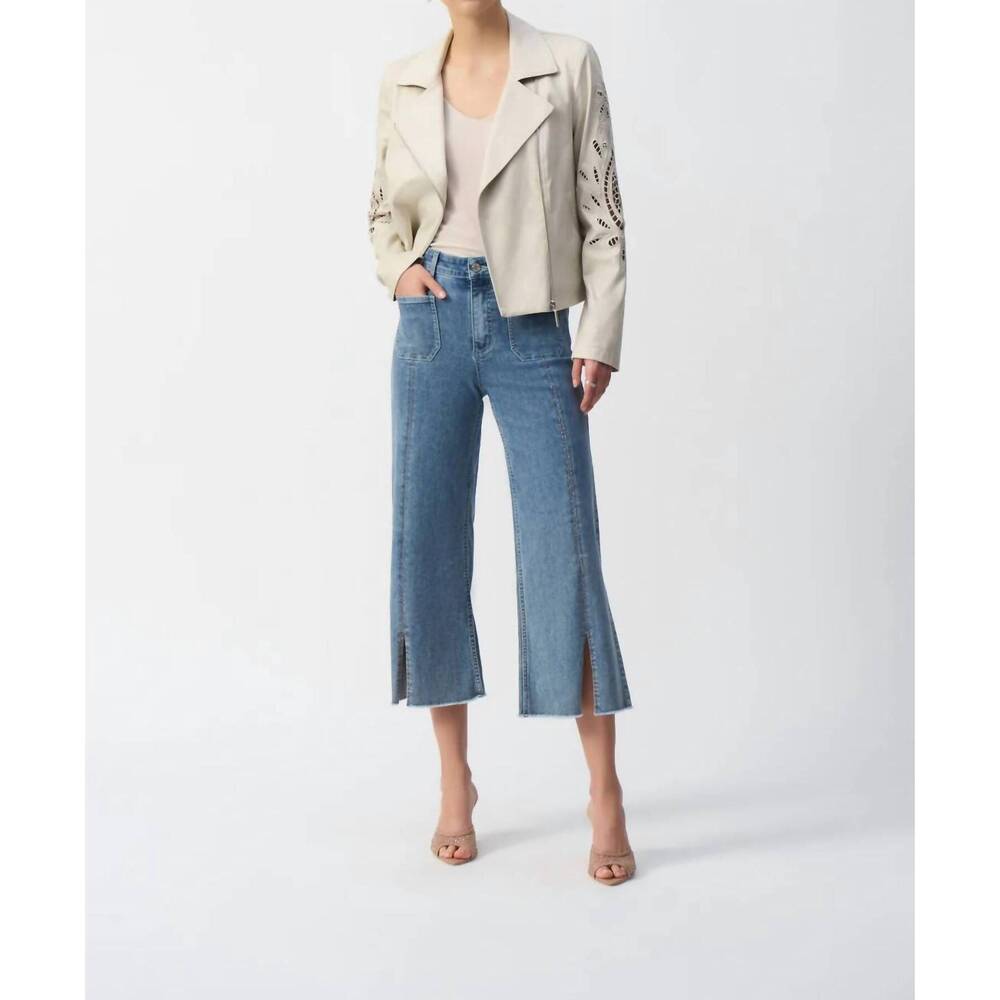 NEW JOSEPH RIBKOFF foiled faux suede moto style jacket in moonstone